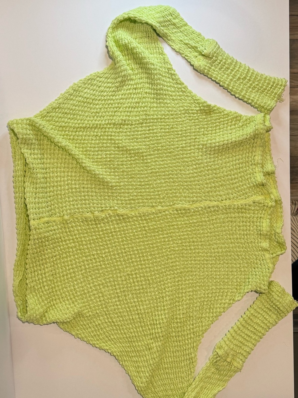 Elan Bright Lime Waffle-Knit off the shoulder Sweater- one size